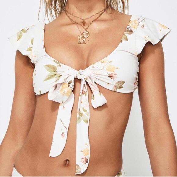 power 2 the flower Other - Power 2 the Flower Raquel Floral Bikini Top XS NWT Dolls Kill Tie Front Pink